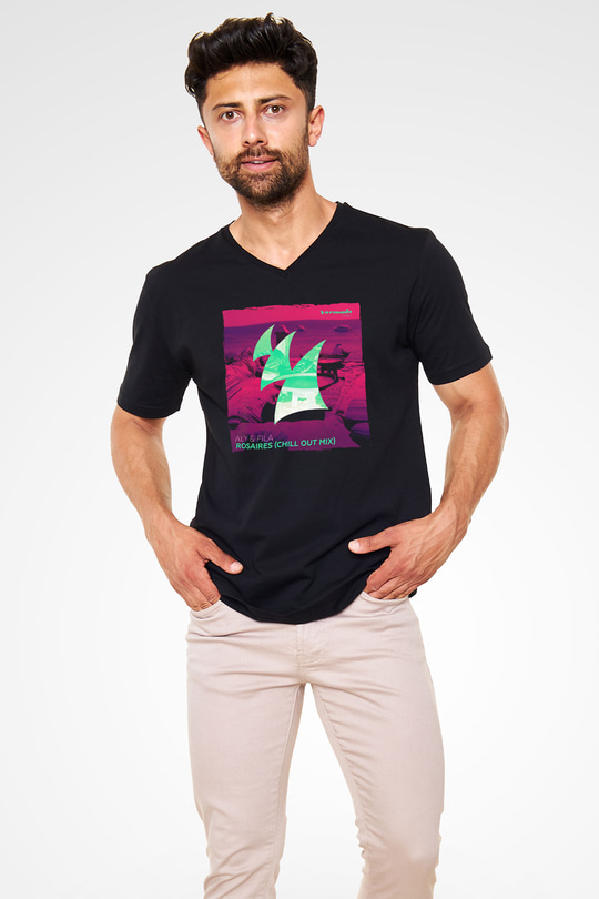 Aly & Fila Siyah Unisex V Yaka Tişört
