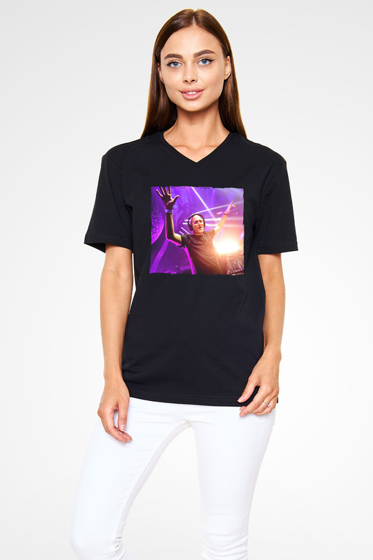 Aly & Fila Siyah Unisex V Yaka Tişört