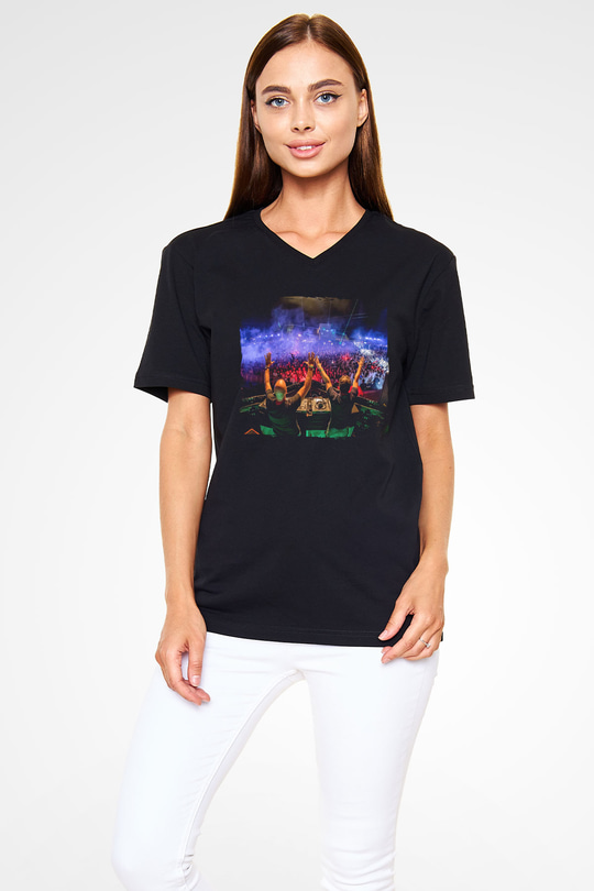 Aly & Fila Siyah Unisex V Yaka Tişört