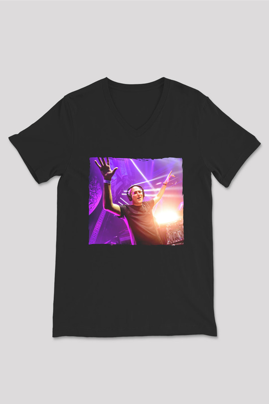 Aly & Fila Siyah Unisex V Yaka Tişört