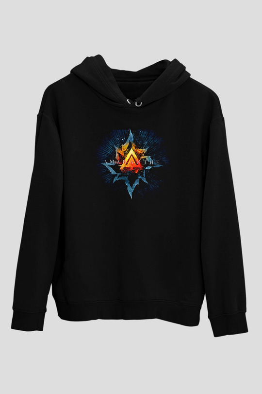 Amaranthe Baskılı Unisex Siyah Kapüşonlu Sweatshirt