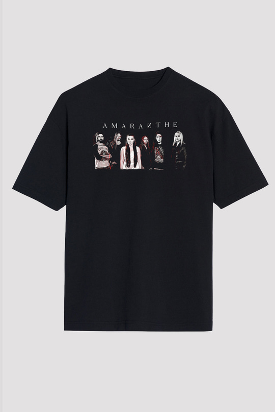 Amaranthe Baskılı Unisex Siyah Oversize Tişört - Tshirt