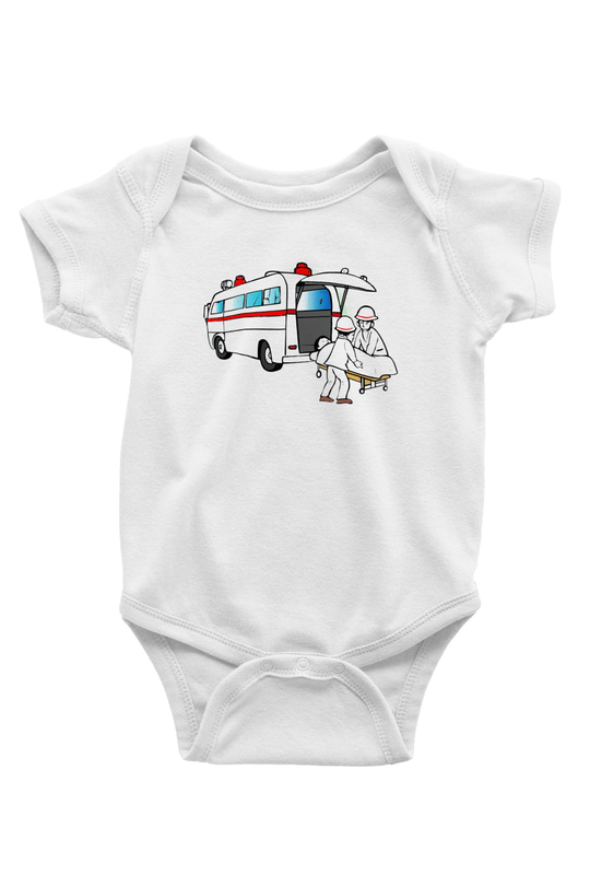 Ambulans şoförü Baskılı Beyaz Unisex Bebek Body - Zıbın