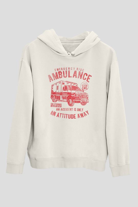 Ambulans şoförü Beyaz Unisex Kapüşonlu Sweatshirt