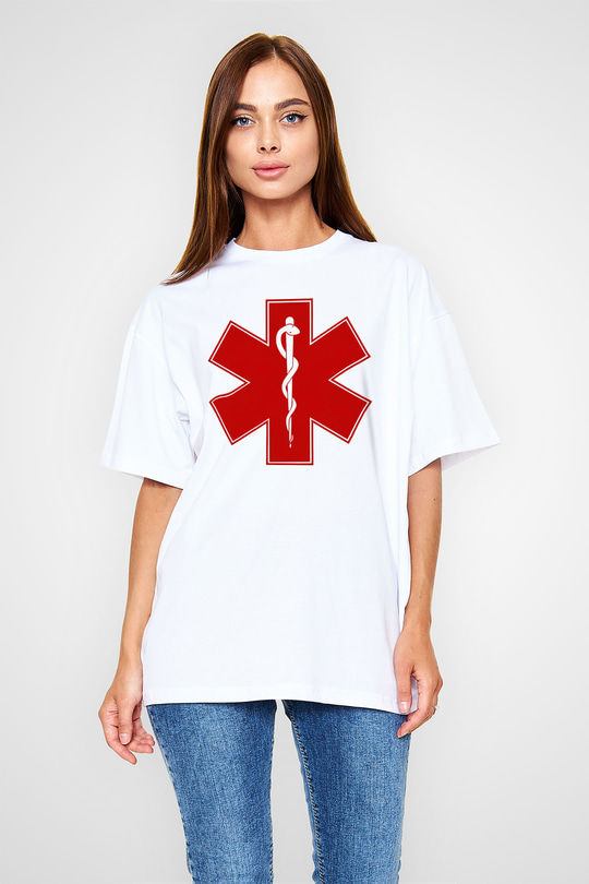 Ambulans şoförü Beyaz Unisex Oversize Tişört T-Shirt