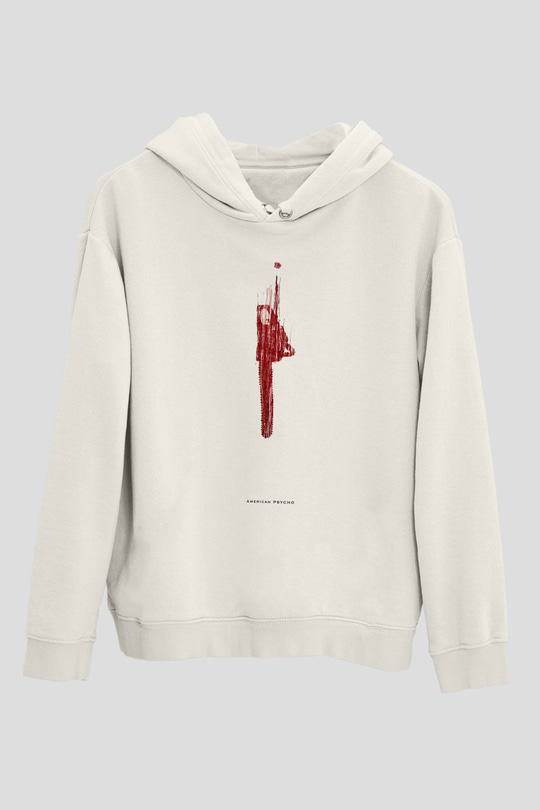 American Psycho Baskılı Beyaz Unisex Hoodie