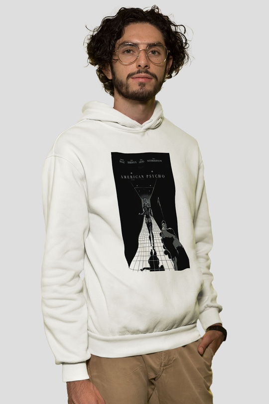 American Psycho Baskılı Beyaz Unisex Hoodie