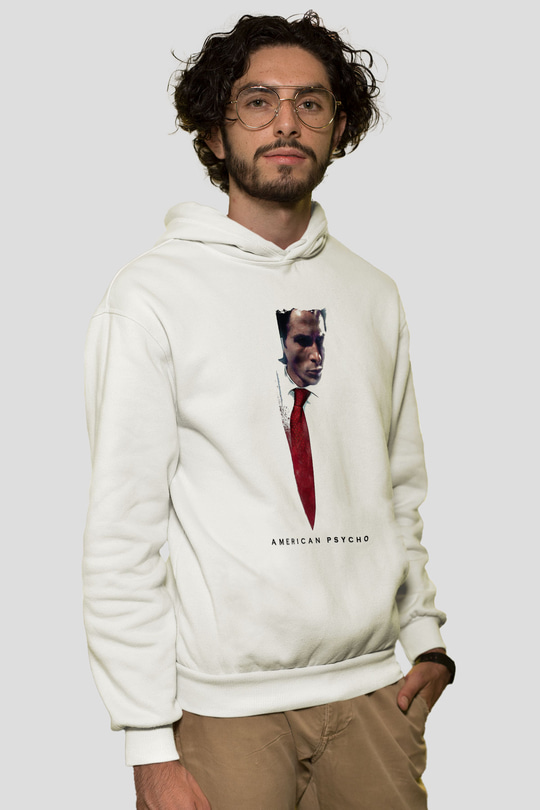 American Psycho Baskılı Beyaz Unisex Hoodie