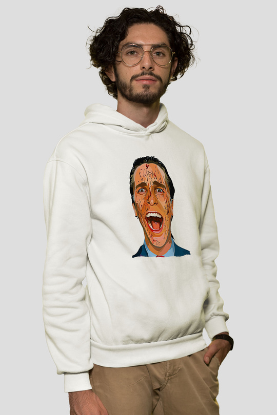 American Psycho Baskılı Beyaz Unisex Hoodie