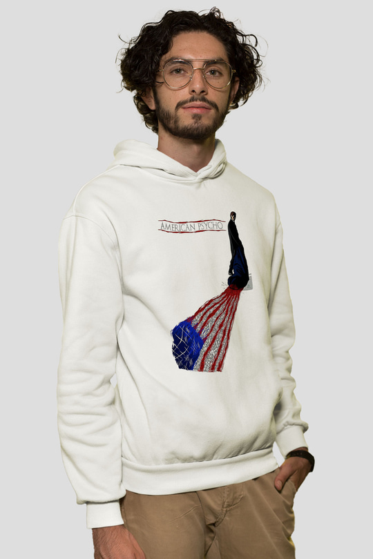 American Psycho Baskılı Beyaz Unisex Hoodie