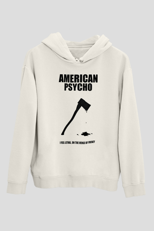 American Psycho Baskılı Beyaz Unisex Hoodie