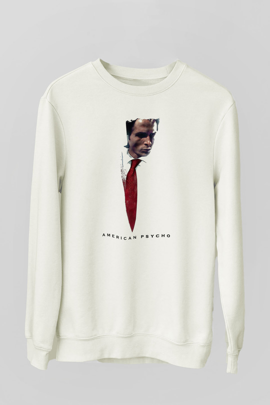 American Psycho Baskılı Beyaz Unisex Sweatshirt
