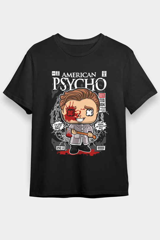 American Psyco Baskılı Unisex Siyah Tişört