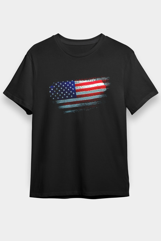 Amerika - Usa - America Bayrağı Baskılı Unisex Siyah Tişört