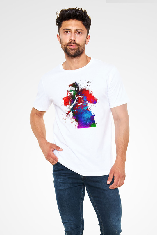 Amerikan Futbolu Baskılı Unisex Beyaz Tişört - Tshirt