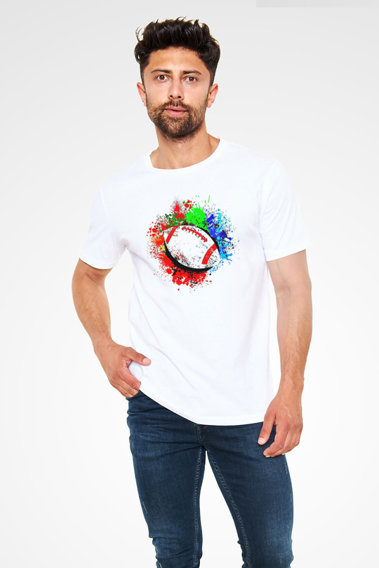 Amerikan Futbolu Baskılı Unisex Beyaz Tişört - Tshirt