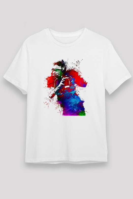 Amerikan Futbolu Baskılı Unisex Beyaz Tişört - Tshirt