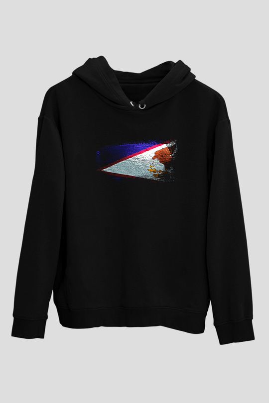 Amerikan Samoası - American Samoa Bayrağı Baskılı Unisex Siyah Hoodie