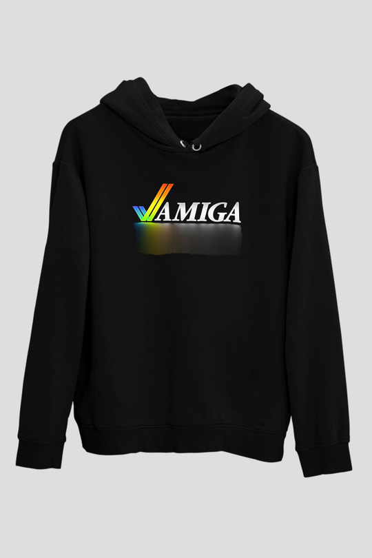 Amiga 500 Baskılı Unisex Siyah Kapüşonlu Sweatshirt