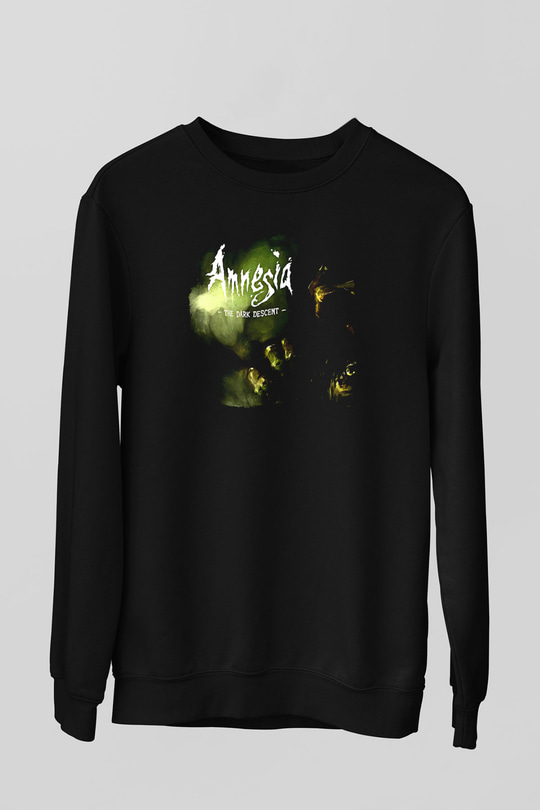 Amnesia Baskılı Unisex Siyah Sweatshirt