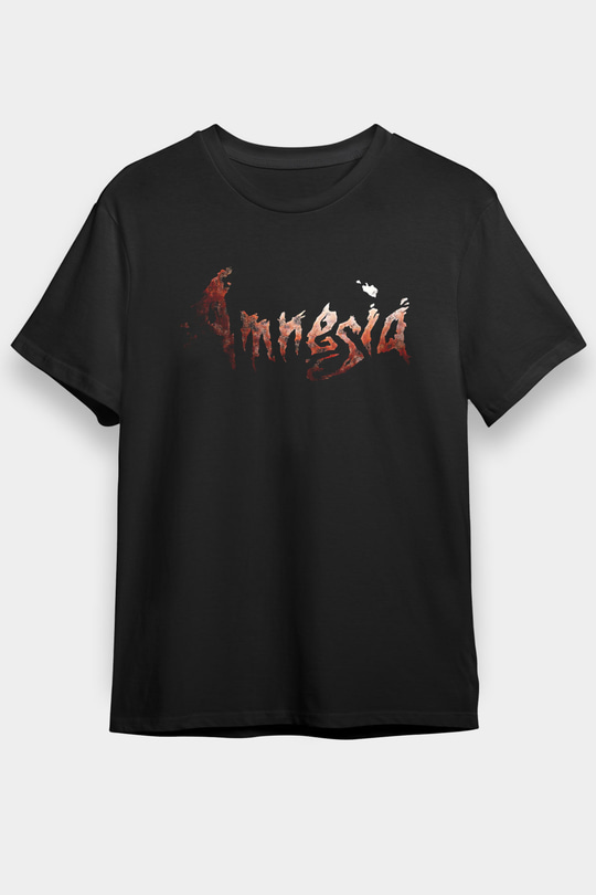 Amnesia Baskılı Unisex Siyah Tişört - Tshirt