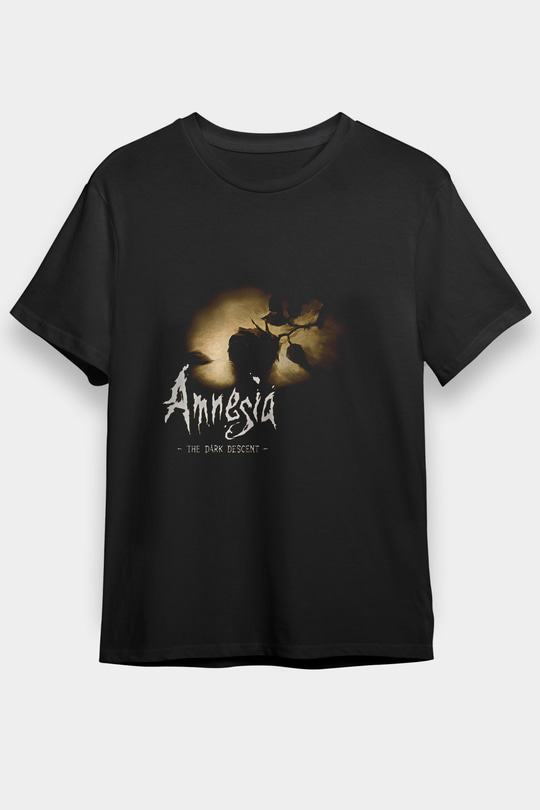 Amnesia Baskılı Unisex Siyah Tişört - Tshirt