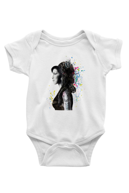 Amy Winehouse Baskılı Beyaz Unisex Bebek Body - Zıbın