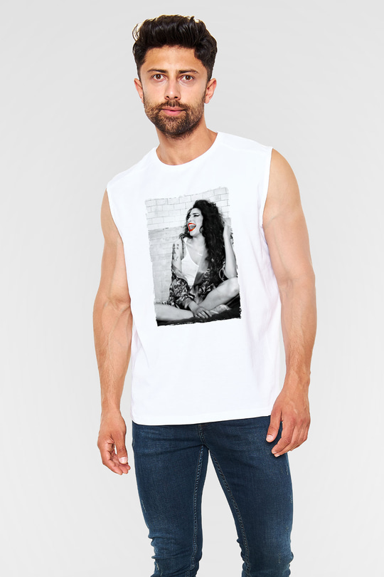 Amy Winehouse Beyaz Unisex Kolsuz Tişört
