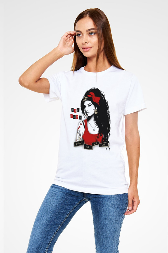 Amy Winehouse Beyaz Unisex Tişört T-Shirt - TişörtFabrikası