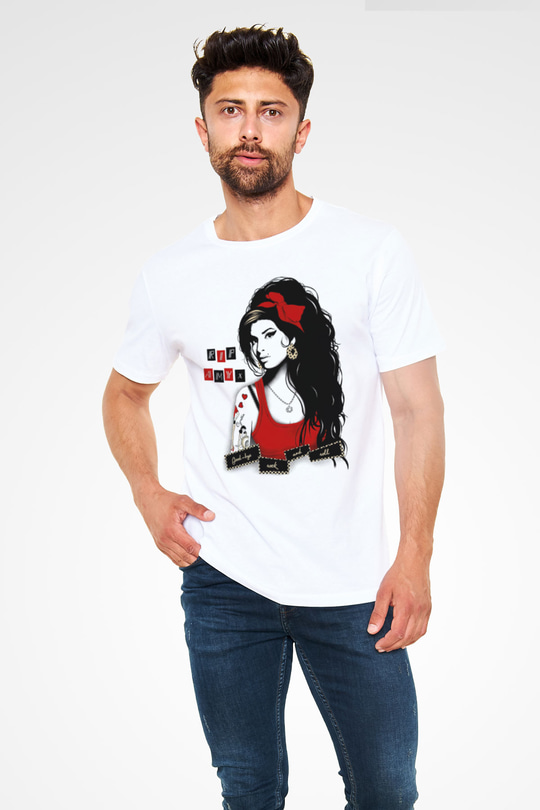 Amy Winehouse Beyaz Unisex Tişört T-Shirt - TişörtFabrikası