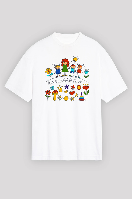 Ana okulu Beyaz Unisex Oversize Tişört T-Shirt