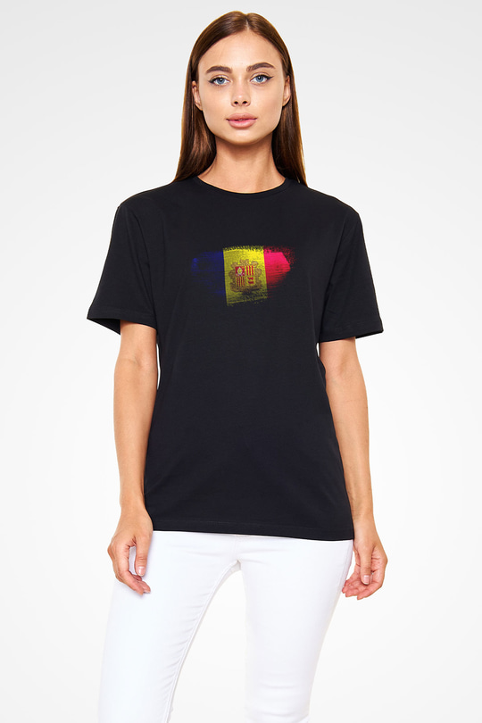 Andorra Bayrağı Baskılı Unisex Siyah Tişört