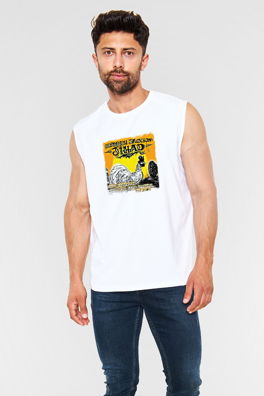 Andrew Jackson Jihad Baskılı Unisex Beyaz Kolsuz Tişört