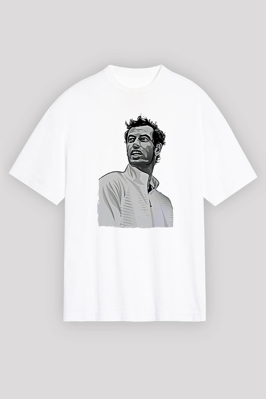 Andy Murray Baskılı Beyaz Unisex Oversize Tişört - Tshirt