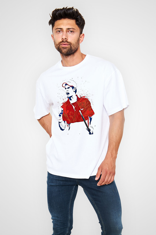 Andy Murray Baskılı Beyaz Unisex Oversize Tişört - Tshirt