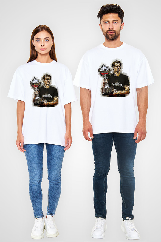 Andy Murray Baskılı Beyaz Unisex Oversize Tişört - Tshirt