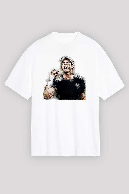 Andy Murray Baskılı Beyaz Unisex Oversize Tişört - Tshirt