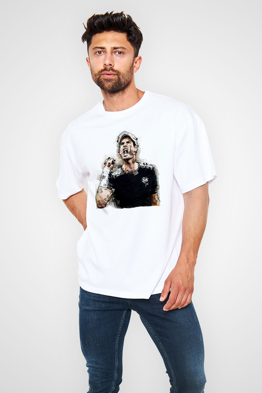 Andy Murray Baskılı Beyaz Unisex Oversize Tişört - Tshirt