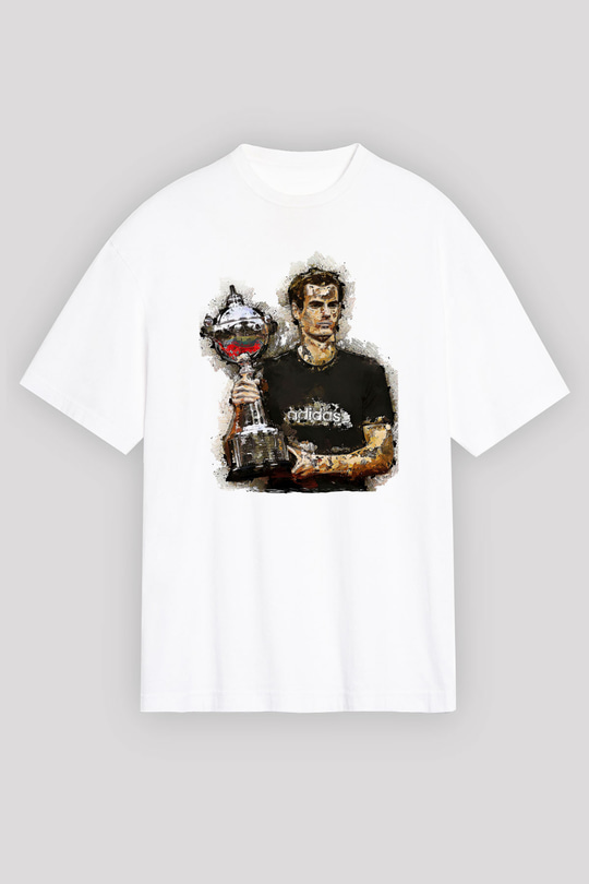 Andy Murray Baskılı Beyaz Unisex Oversize Tişört - Tshirt