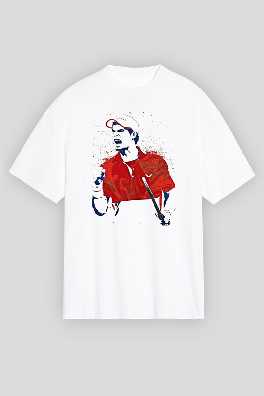 Andy Murray Baskılı Beyaz Unisex Oversize Tişört - Tshirt