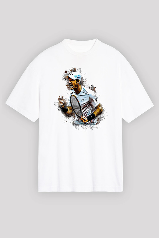 Andy Murray Baskılı Beyaz Unisex Oversize Tişört - Tshirt