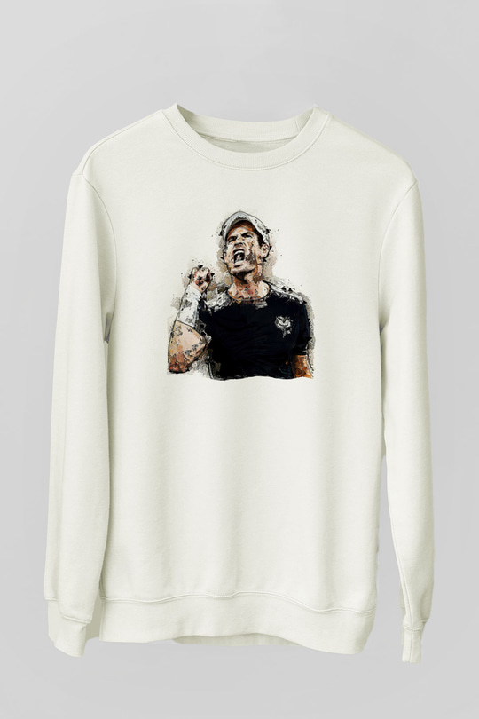 Andy Murray Baskılı Beyaz Unisex Sweatshirt