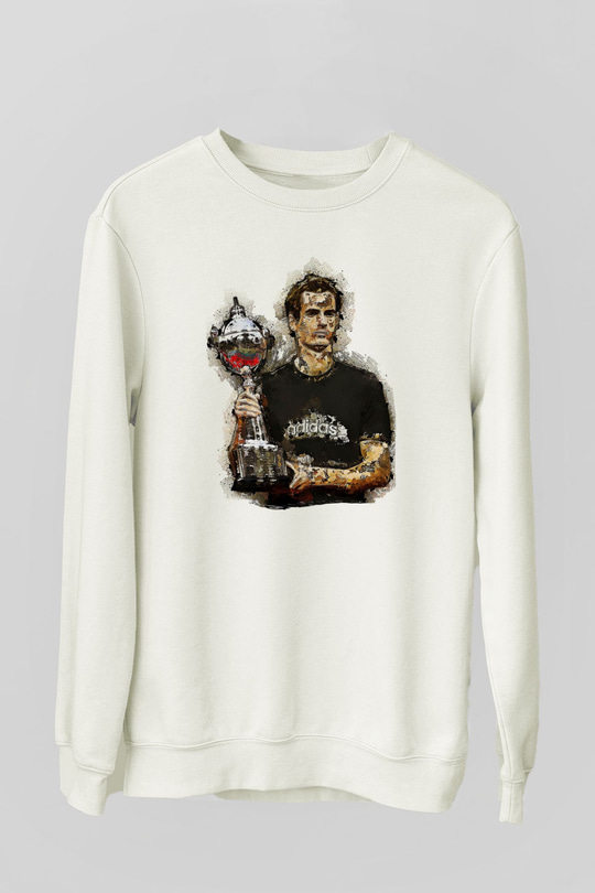 Andy Murray Baskılı Beyaz Unisex Sweatshirt