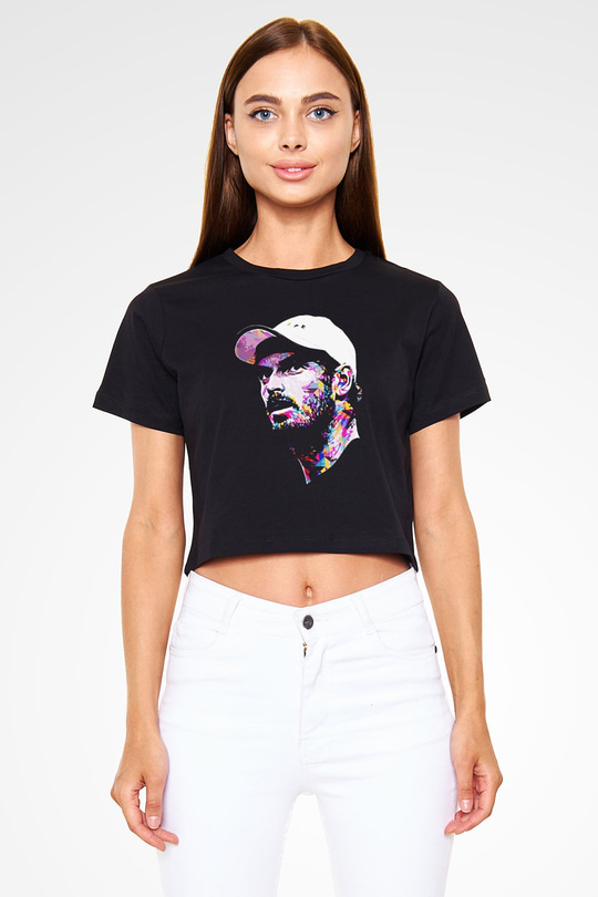 Andy Murray Baskılı Siyah Crop Top Kadın Tişört - Tshirt