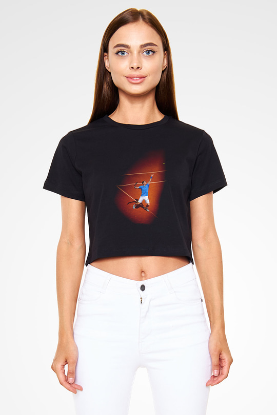 Andy Murray Baskılı Siyah Crop Top Kadın Tişört - Tshirt