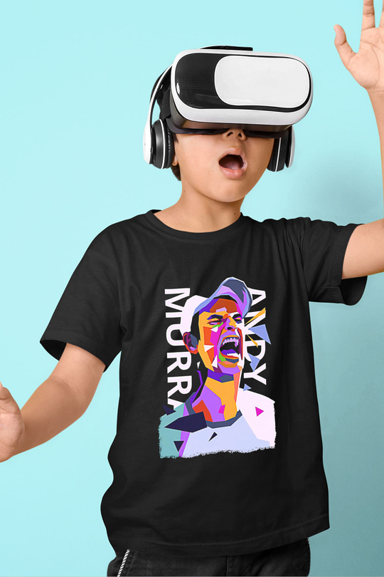 Andy Murray Baskılı Unisex Siyah Çocuk Tişört - Tshirt