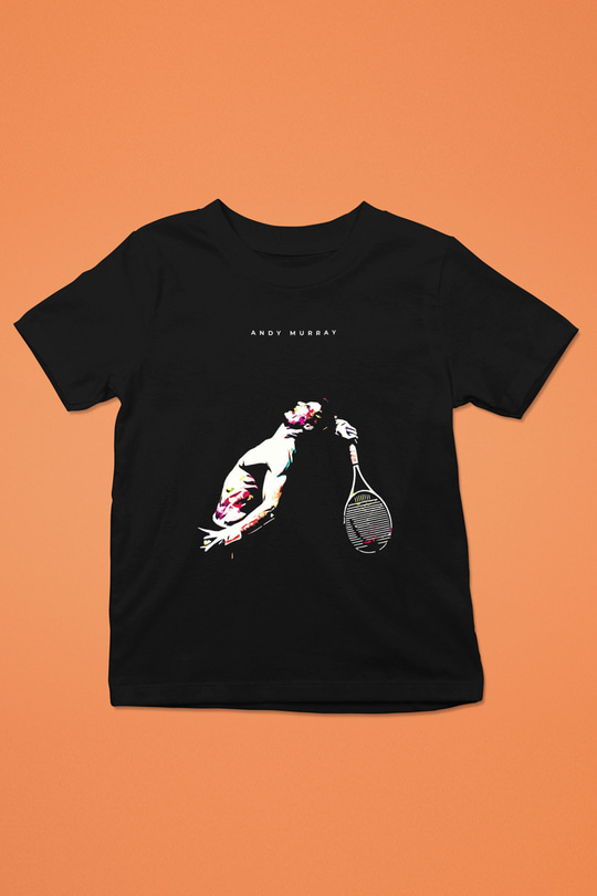 Andy Murray Baskılı Unisex Siyah Çocuk Tişört - Tshirt