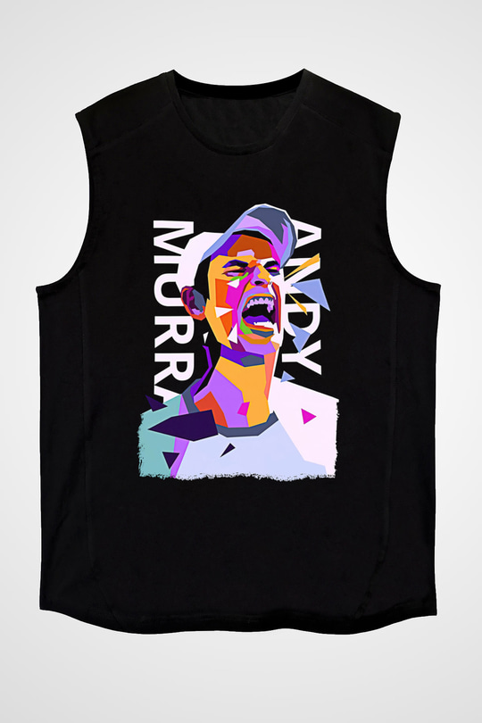 Andy Murray Baskılı Unisex Siyah Kolsuz Tişört - Tshirt