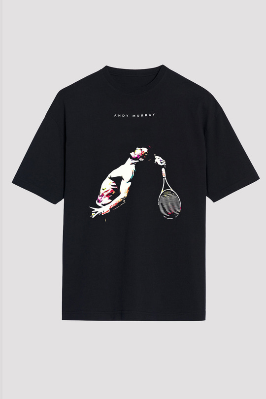 Andy Murray Baskılı Unisex Siyah Oversize Tişört - Tshirt