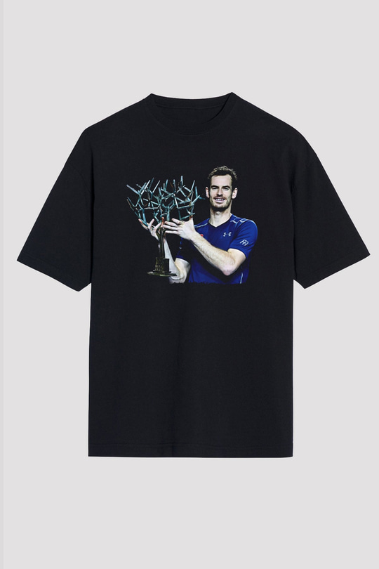 Andy Murray Baskılı Unisex Siyah Oversize Tişört - Tshirt